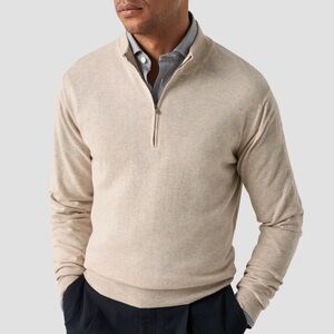 Peter Millar Crown Soft Quarter Zip Sweater XXL Beige Tan Cotton Silk Pullover